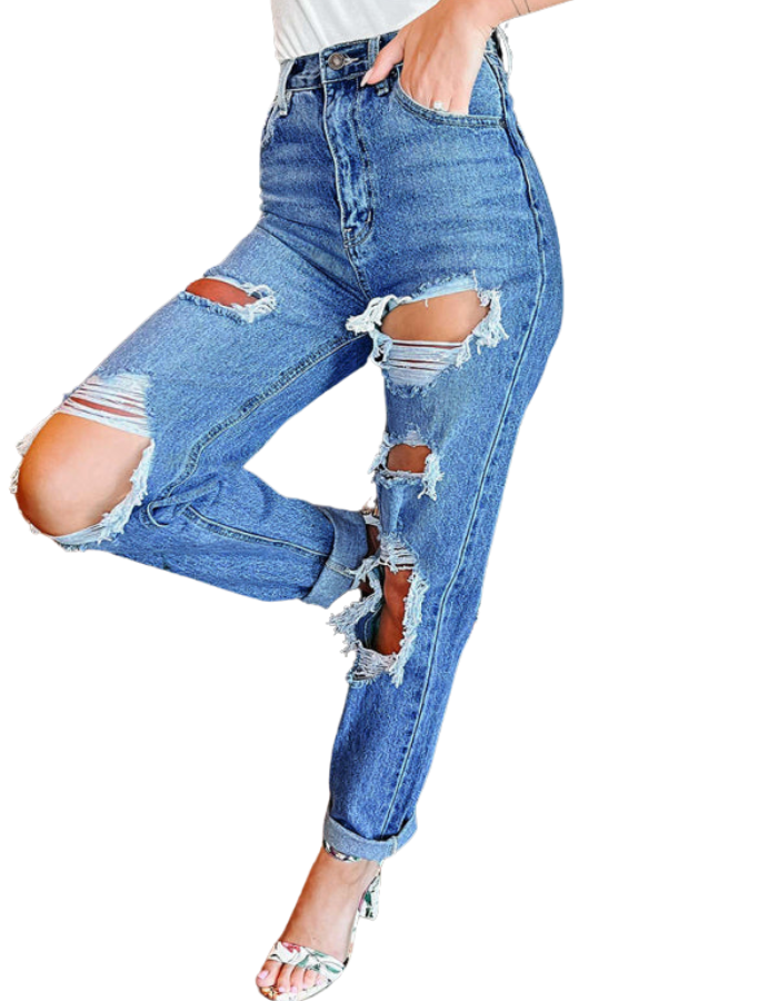 SHOPIQAT Women's Straight High Waist Slimming Ripped Jeans - Premium from shopiqat - Just $11.300! Shop now at shopiqat